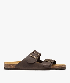GEMO Sandales mules confort en cuir 2 brides homme marron fonce