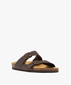 sandales mules confort en cuir 2 brides homme marron fonceH024501_2