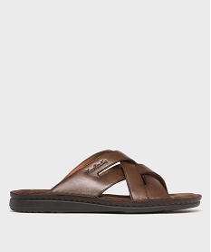 GEMO Mules en cuir confortables à brides croisées homme - Pierre Cardin marron fonce