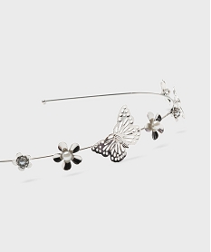 serre-tete metallique avec fleurs et papillons fille argenteH027601_2