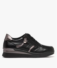 GEMO Baskets confort avec lacets et zip femme noir standard