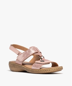 sandales confort dessus cuir paillete fermetures a scratch femme rose sandalesH034401_2