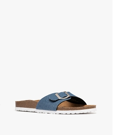 mules a large bride jean et semelle anatomique femme bleu chine sandales plates et nu-piedsH035201_2