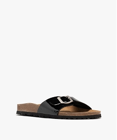 mules a large bride vernie et semelle anatomique femme noir standard sandales plates et nu-piedsH035601_2