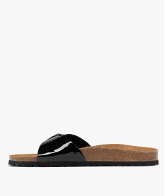 mules a large bride vernie et semelle anatomique femme noir standard sandales plates et nu-piedsH035601_3