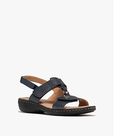 sandales confort dessus cuir paillete fermetures a scratch femme bleu sandalesH036001_2