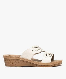 GEMO Mules confort à talon compensé et strass femme blanc vif