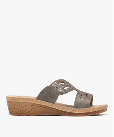 GEMO Mules confort à talon compensé et strass femme gris vif