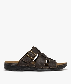 GEMO Mules confort à larges brides et semelle intérieure cuir moelleuse homme marron fonce