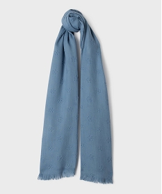 foulard rectangulaire grand format a fleurs gaufrees femme bleuH054901_3
