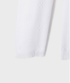 foulard rectangulaire grand format a fleurs gaufrees femme blanc standardH055101_2