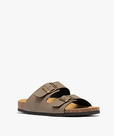 mules semelle interieure cuir a reliefs ergonomiques femme kaki clair sandales plates et nu-piedsH060201_2
