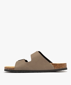 mules semelle interieure cuir a reliefs ergonomiques femme kaki clair sandales plates et nu-piedsH060201_3