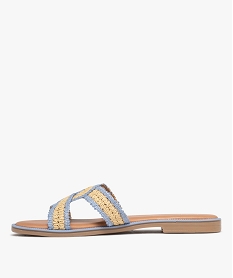 mules plates a brides tressees et croisees femme bleu standard sandales plates et nu-piedsH060901_3
