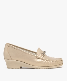 GEMO Mocassins confort dessus cuir et talon compensé femme Beige