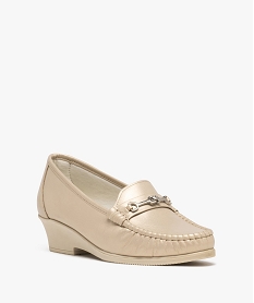 mocassins confort dessus cuir et talon compense femme beige mocassinsH061101_2