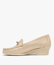 mocassins confort dessus cuir et talon compense femme beige mocassinsH061101_3