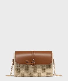 GEMO Sac besace compact en paille à bandoulière chaîne femme Brun