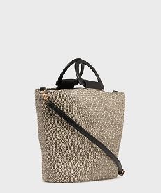 sac en paille bicolore porte main femme noir standard sacs a mainH062201_2