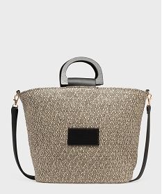sac en paille bicolore porte main femme noir standard sacs a mainH062201_4