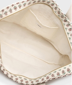 sac cabas zippe grand format en toile fleurie femme beige grands sacs femmeH062301_4