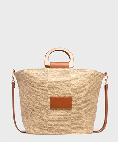 GEMO Sac en paille bicolore porté main femme Beige