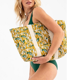 GEMO Sac cabas zippé grand format en toile fleurie femme jaune standard