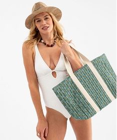 sac cabas zippe grand format en toile fleurie femme bleu grands sacs femmeH070201_2