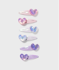 GEMO Barrettes cheveux clic-clac pailletées motifs coeurs fille (lot de 6) Multicolore
