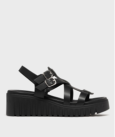 GEMO Sandales à talon compensé et semelle plateforme femme noir standard