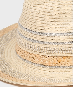 chapeau en paille de papier avec fil metallise femme beigeH076801_2