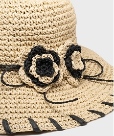 chapeau de paille capeline avec fleurs en relief femme beigeH077001_2
