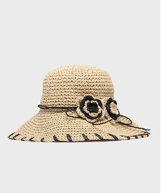 chapeau de paille capeline avec fleurs en relief femme beigeH077001_3