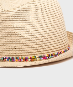chapeau de paille trilby avec rubans de perles femme beigeH077201_2