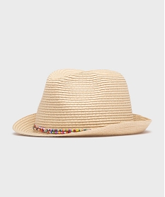 chapeau de paille trilby avec rubans de perles femme beigeH077201_3