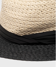chapeau de paille bicolore avec bande de tissu femme beigeH077601_2