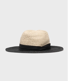 chapeau de paille bicolore avec bande de tissu femme beigeH077601_4