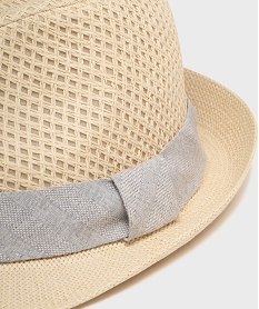 chapeau en paille de papier avec bande en tissu homme beigeH078301_2