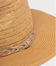 chapeau en paille de papier avec tresse multicolore femme beigeH079101_2