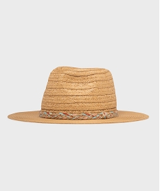 chapeau en paille de papier avec tresse multicolore femme beigeH079101_3