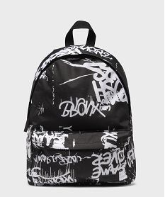 GEMO Sac à dos en toile avec inscriptions graffiti garçon Noir
