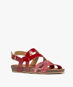 sandales plates avec brides en cuir scintillantes et vernies femme rouge sandales plates et nu-piedsH084401_2