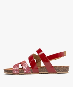 sandales plates avec brides en cuir scintillantes et vernies femme rouge sandales plates et nu-piedsH084401_3