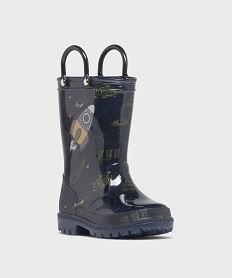 bottes de pluie imprimee a anses et semelle crantee garcon bleuH090601_2