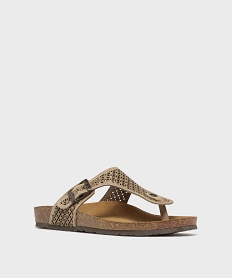 sandales plates en cuir a entredoigt et large bride ajouree femme beige sandales plates et nu-piedsH094801_2