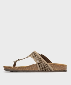 sandales plates en cuir a entredoigt et large bride ajouree femme beige sandales plates et nu-piedsH094801_3
