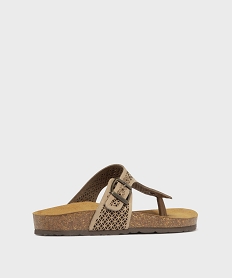 sandales plates en cuir a entredoigt et large bride ajouree femme beige sandales plates et nu-piedsH094801_4