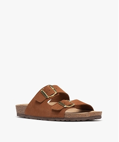 mules plates a double brides en cuir femme marron standard sandales plates et nu-piedsH095001_2