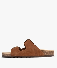 mules plates a double brides en cuir femme marron standard sandales plates et nu-piedsH095001_3