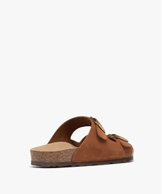 mules plates a double brides en cuir femme marron standard sandales plates et nu-piedsH095001_4